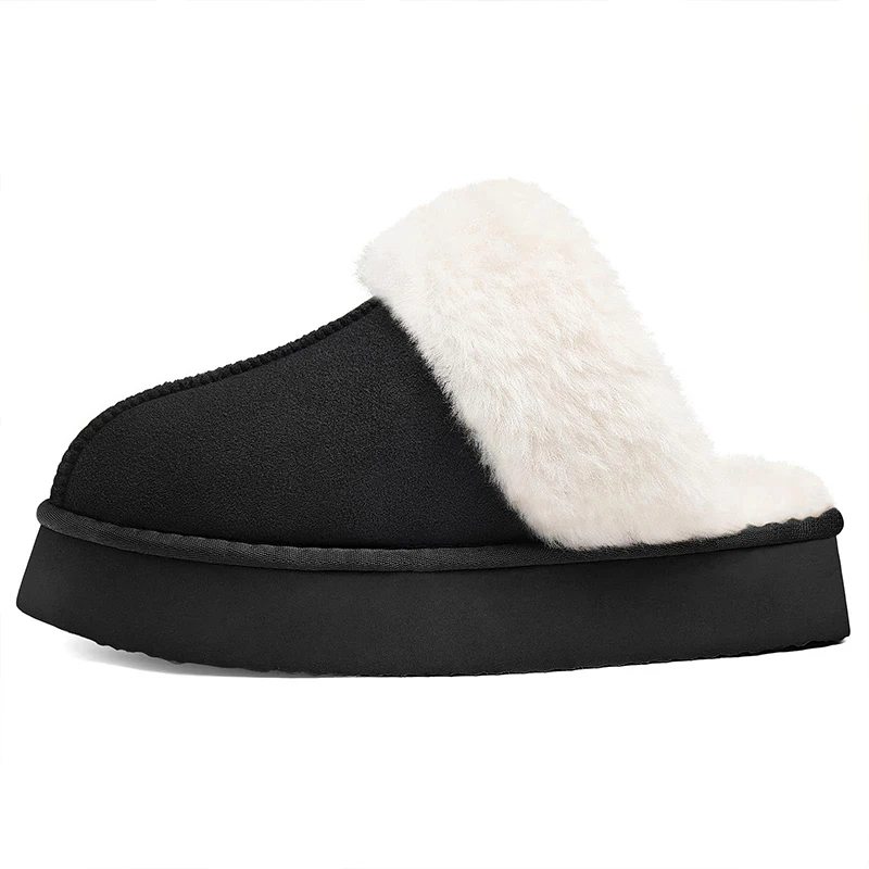Women Fuzzy Platform Slippers with Fluffy Memory Foam for Winter