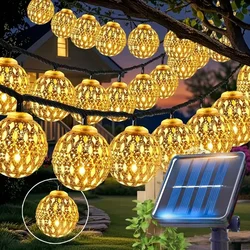Enchanting Solar Moroccan Ball String Lights - 8 Mode Decorative Outdoor Lighting for Garden and Festive Celebrations (Warm)