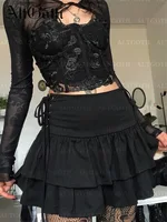 AltGoth Y2k Gothic Cake Skirt Women Dark Punk Streetwear Bandage High Waist Skirt Harajuku Grunge Emo Alternative Clubwear Skirt 1