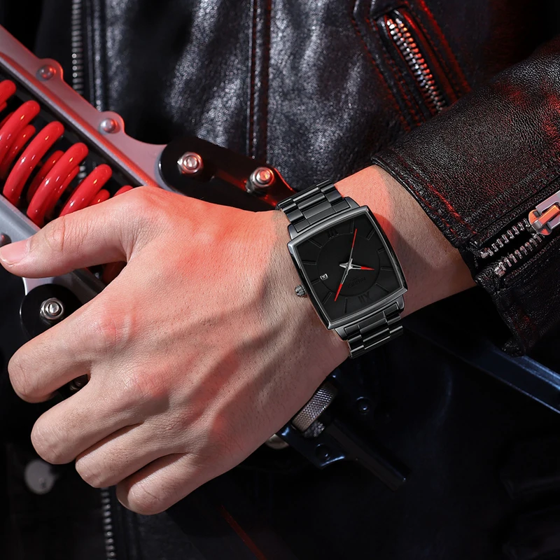 NIBOSI New Fashion Black Quartz Watch for Men Stainless Steel Waterproof Date Mens Watches Top Brand Luxury Relogio Masculino