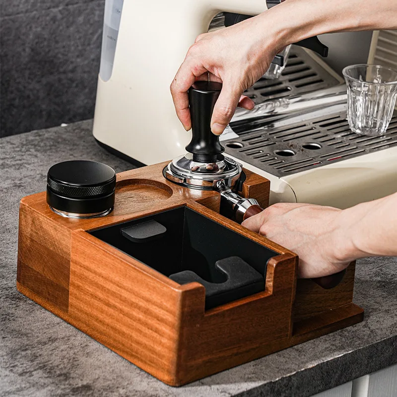 

CoffeeMax Solid Wood Grounds Box Coffee Machine Bar Counter Support Powder Tamper Storage Base Powder Holder Espresso