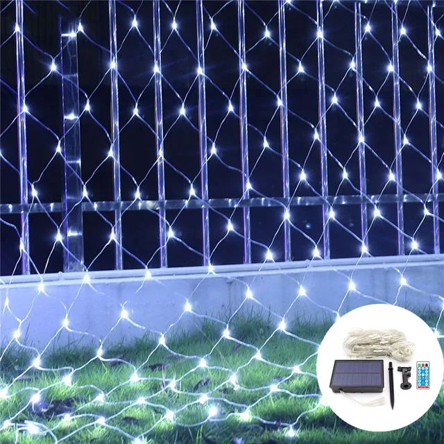Solar Powered Christmas Net Lights - 204 LED Outdoor Mesh Lights With 8 Lighting Modes