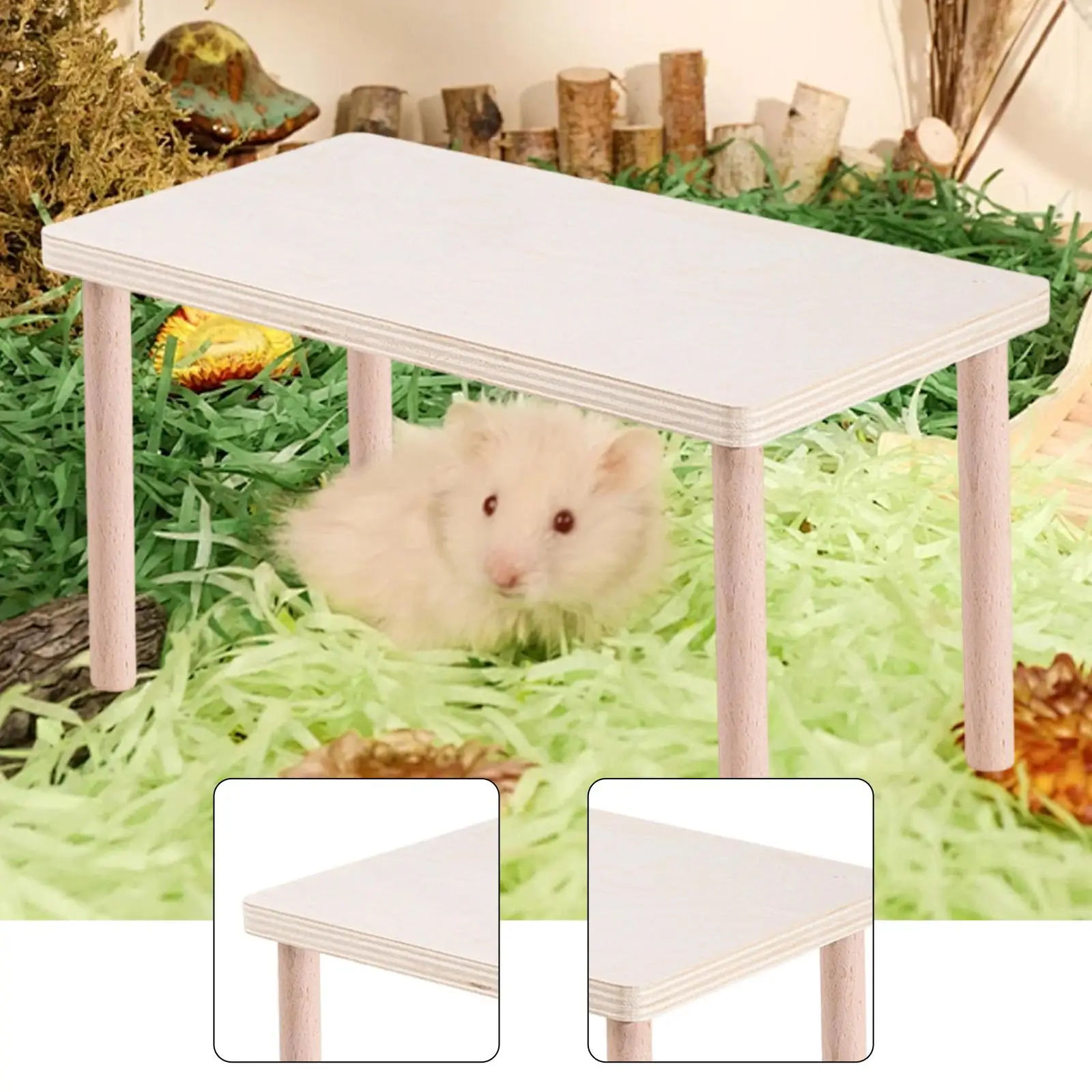Hamster Play Platform, Cage Accessory, Stable Wooden Play Stand with Posts, for