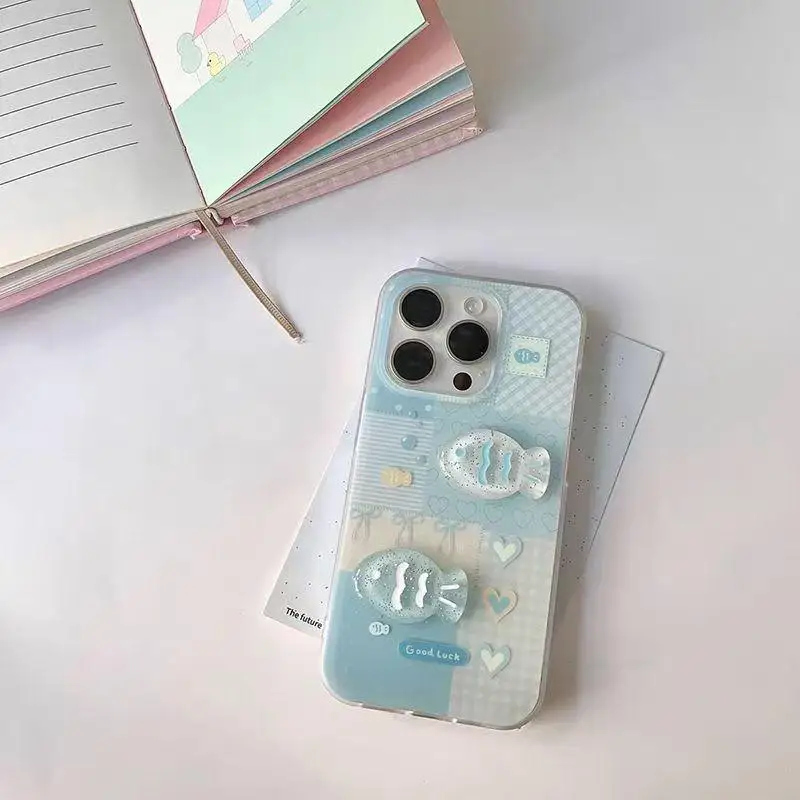 Pastel Blue 3D Fish Design Plastic Phone Case