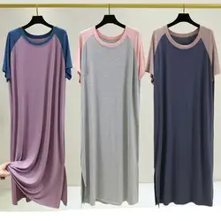 Women's Sleepwear Modal Dress Summer Round Neck Loose Large Size Home Clothes Nightgown Short Sleeve Long Sleepshirts