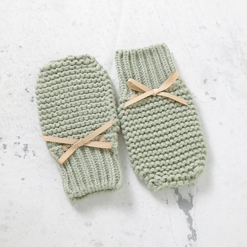 Newborn Baby Romper Shoes Gloves Set Knit Girl Boy Jumpsuit Boot Mitten Solid Toddler Infant Long Sleeve Clothing 4PC Fall 0-18M 4