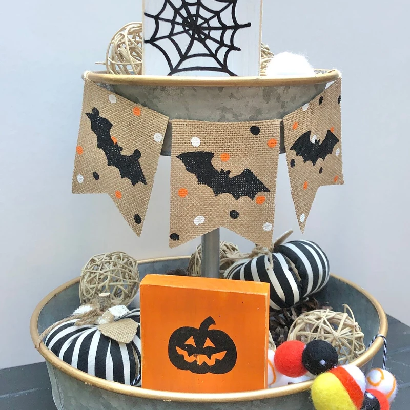 Fledermaus-Sackleinen-Banner mit Halloween-Motiv, Herbst, rustikales Sackleinen-Mini-Banner, Halloween-Party-Dekoration, Zubehör, Festival, Wohnaccessoires