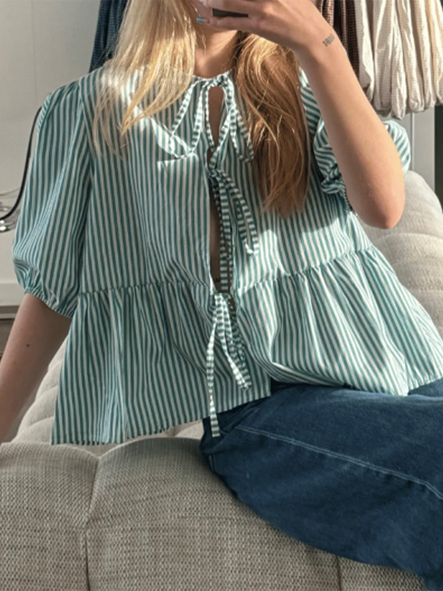 APEXFWDT Bow Tie Front Tops For Women Velvet Puff Long Sleeve Shirt Womens Peplum Hem Cute Babydoll Blouse Y2k Going Out Tops Xxl Silver