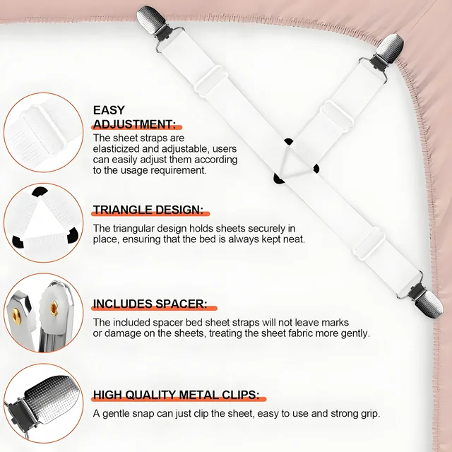 Clip triangulaire pour drap de lit, 4 pièces, housse de matelas, drap, support réglable, boucle de drap 2