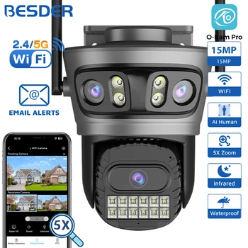 BESDER 15MP Wifi Camera Outdoor Auto Tracking Multi Screens 5X Digital Zoom PTZ Security Protection CCTV Surveillance O-Kam Pro 1