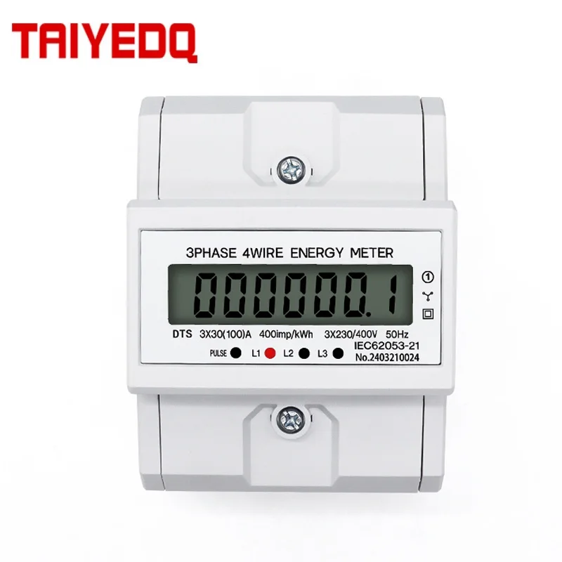 LCD AC DIN-Schienen-Energiezähler 230V 3-Phasen 4-Draht Stromverbrauchsmonitor KWh-Zähler Wattmeter 3×30(100A) 50/60HZ
