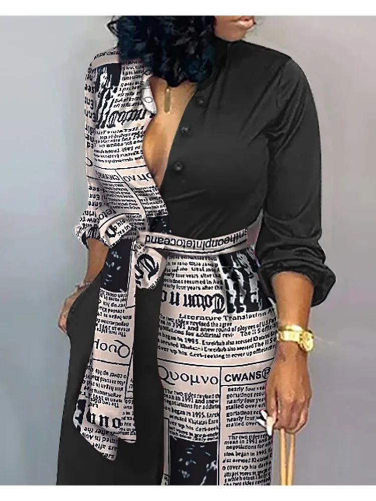 2023 Casual Jumpsuit Women Deep V-neck Patchwork Long Sleeve Jumpsuits Streetwear Loose Button Full Length Pants Woman Clothing