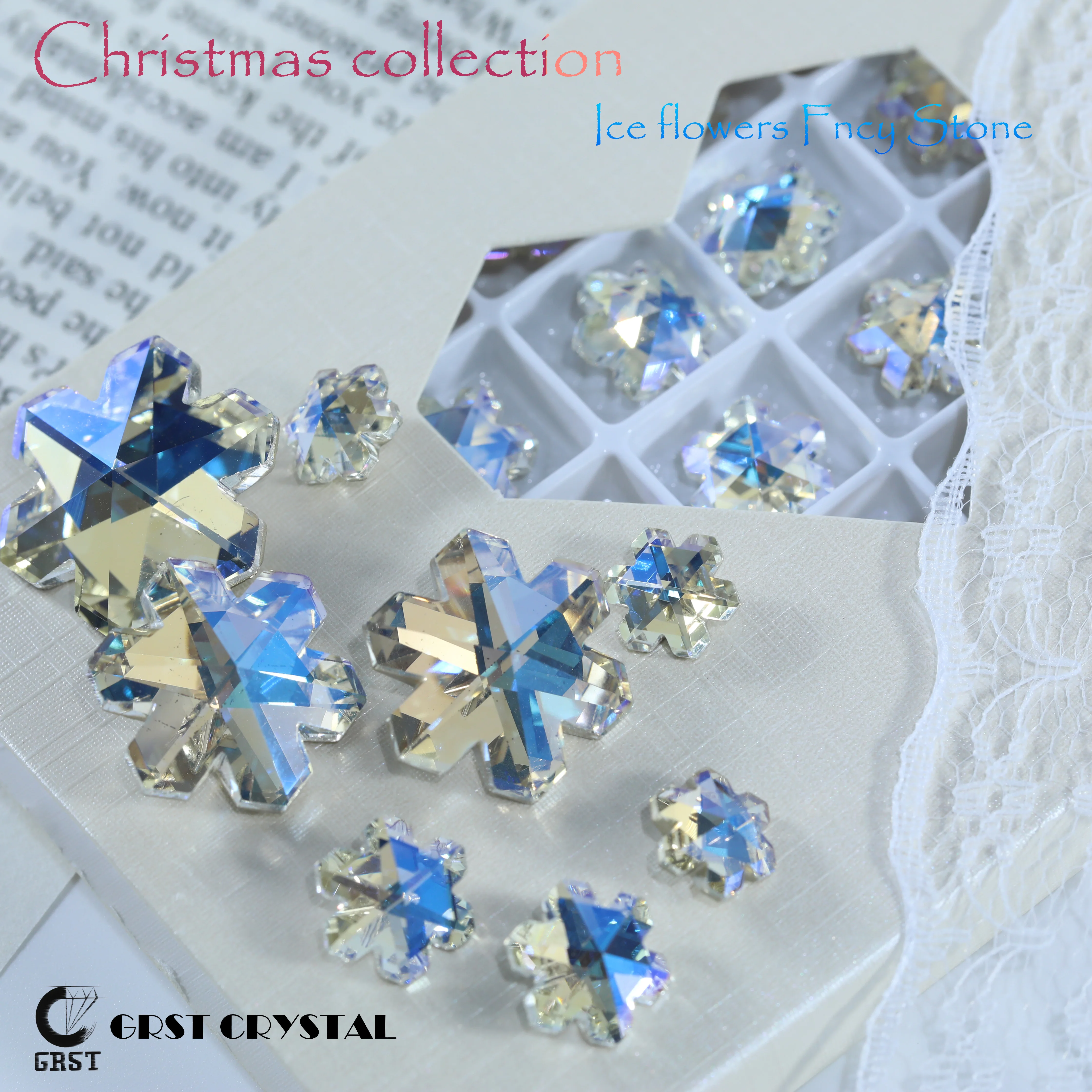 Glänzende Weihnachtskollektion Strasssteine Eisblumen Fancy Stone Kristall für DIY-Bastelarbeiten Haarschmuck Nagelkunst Taschen Hochzeitskleid