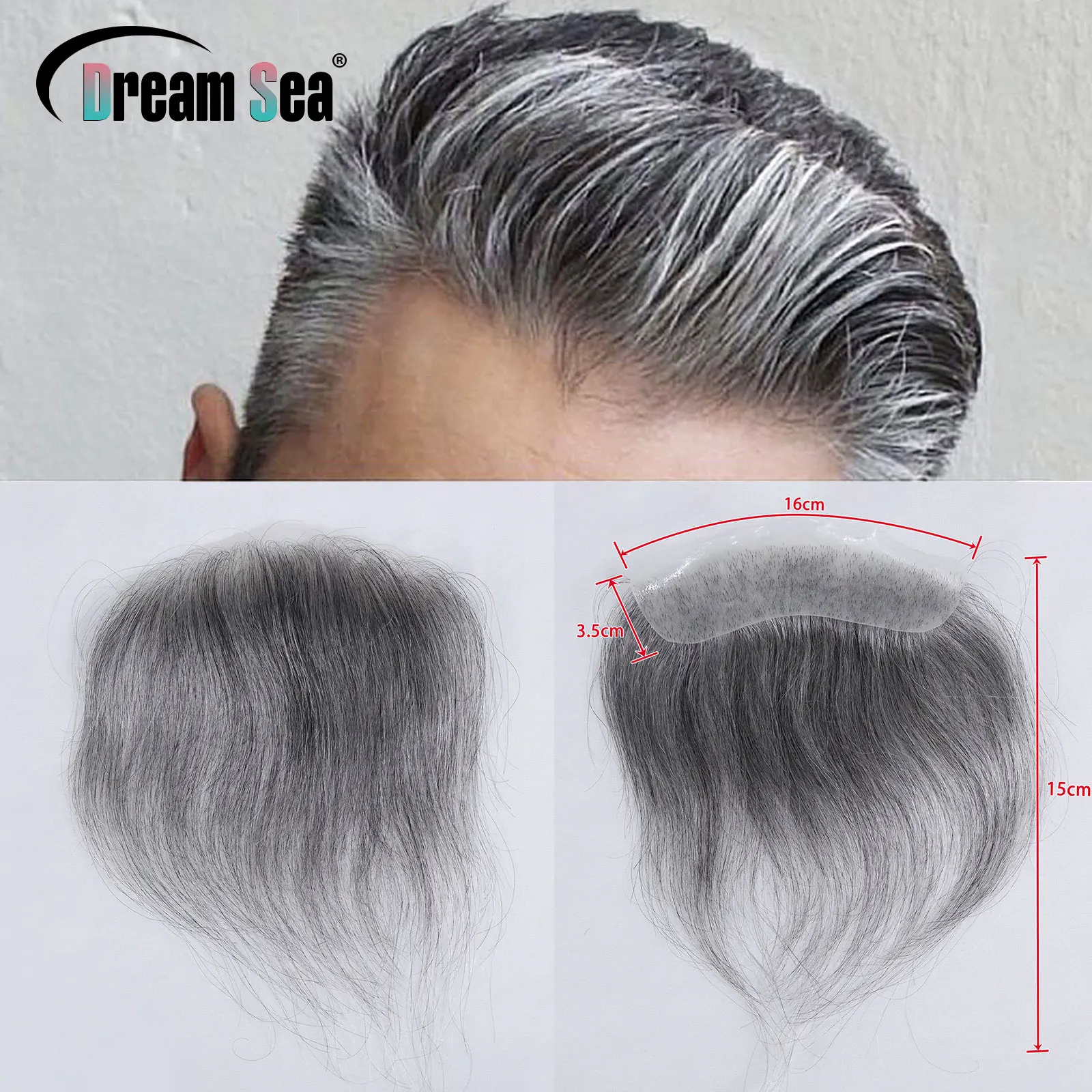 

1b 60 Grey Straight Man Toupee V Style Frontal Hairline For Men Human Hair 0.06mm Ultra Thin Skin PU Men's Capillary Prosthesis