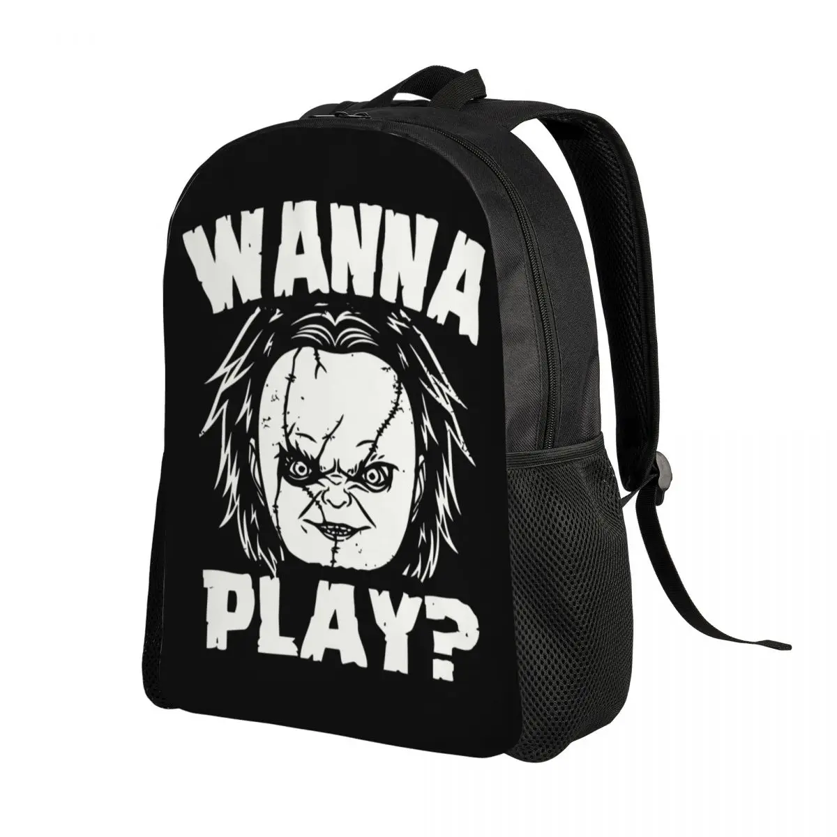 Custom Halloween Horror Movie Wanna Play Backpacks Men Women Basic Bookbag for School College Chucky Doll Bags