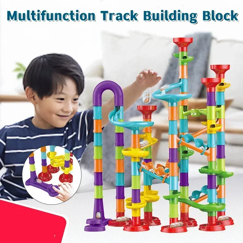 

50-197Pcs Children Diy Game Marble Run Race Track Building Blocks Toys 3D Maze Ball Rolling Marbles Running Track Coaster Gift