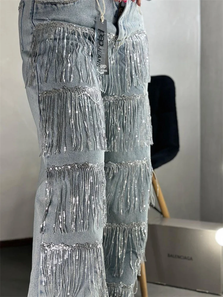 Wmstar Jeans Women High Waist Denim Boyfriend Sequined Tassel Cargo Korean Ripped Streetwear Pants Wholesale Dropshipping 2025