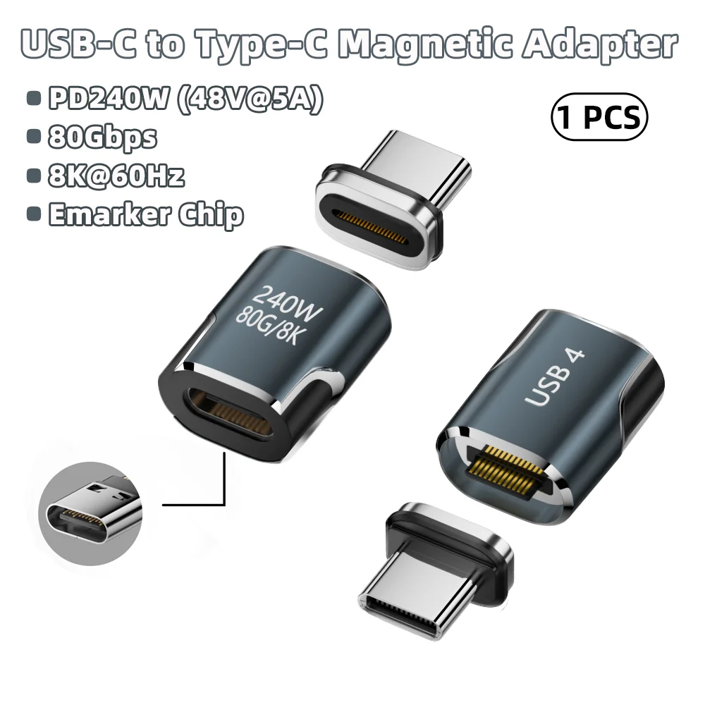 High-Speed Magnetic USB-C Adapter – 80Gbps, 240W, Supports 8K Resolution