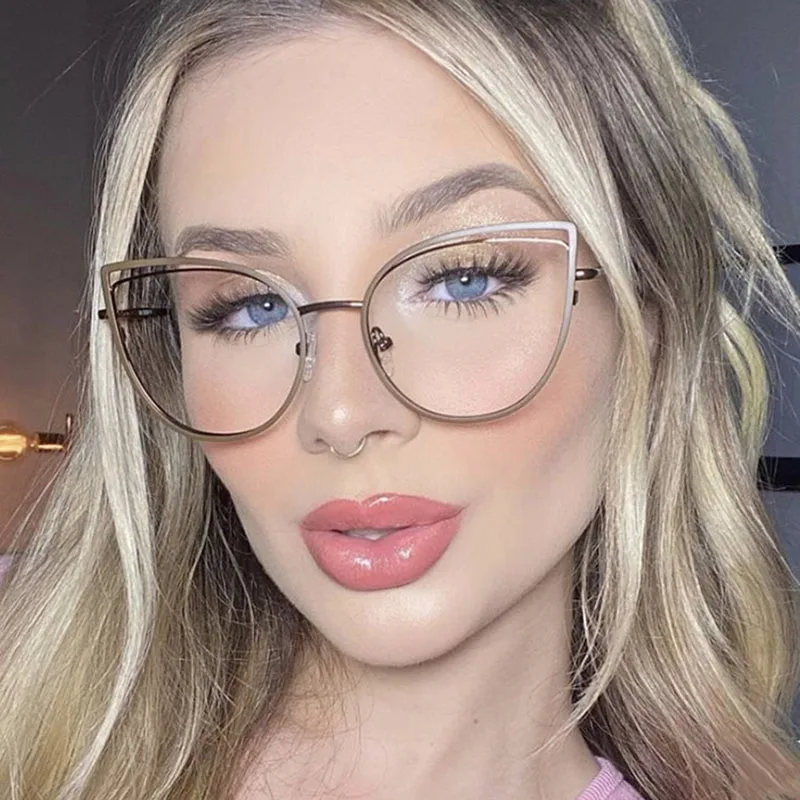 Cutout Cat Eye Metal Frame Clear Glasses Fashion Myopia Nerd Spectacles  -0.5 -1.0 -2.0 -3.0 -4.0 to -6.0 3