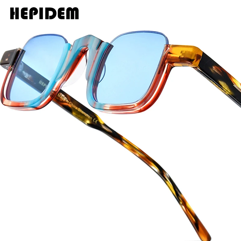 HEPIDEM Acetate Polarized Sunglasses Men Trendy Famous Brand Designer Transparent Retro Vintage Square Sun Glasses gm y2k 9352