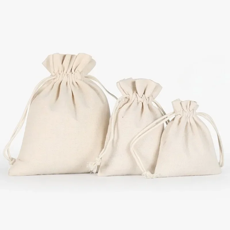 1pcs Cotton Fabric Drawstring Storage Bag Food Underwear Socks Jewelry Organizer Kitchen Environmental Flour Rice Bag  5 Sizes 4