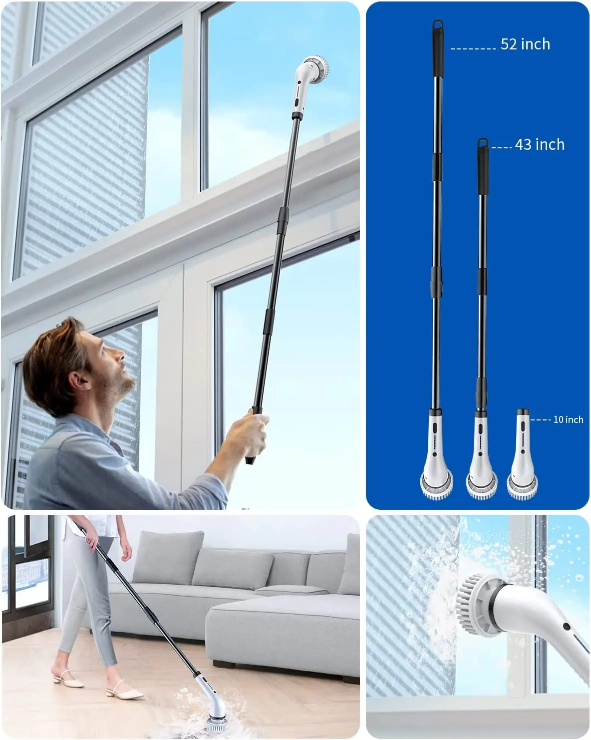 Spazzola Elettrica Ricaricabile SonicScrubber - 4 Testine Intercambiabili, Batteria 3 Ore, Per Casa E Cucina