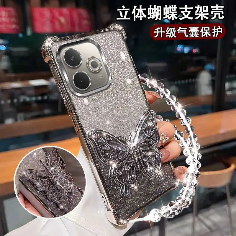 Gradient Glitter Butterfly Wrist Chain Holder Stand Shockproof Case