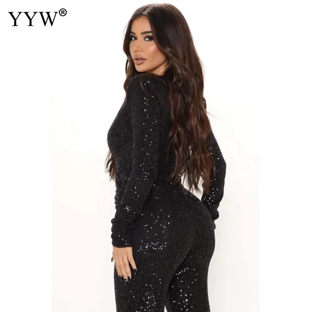 Sequin Jumpsuit Women Sexy Deep V-neck One Piece Bodysuit Jumpsuits For Women 2022 Elegant Night Party Outfits Overalls Body