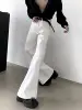 2024 New High-end White Jeans Men's American Style Retro High Street Trendy Zipper Flared Denim Trousers Male Pocket Denim Pants 3