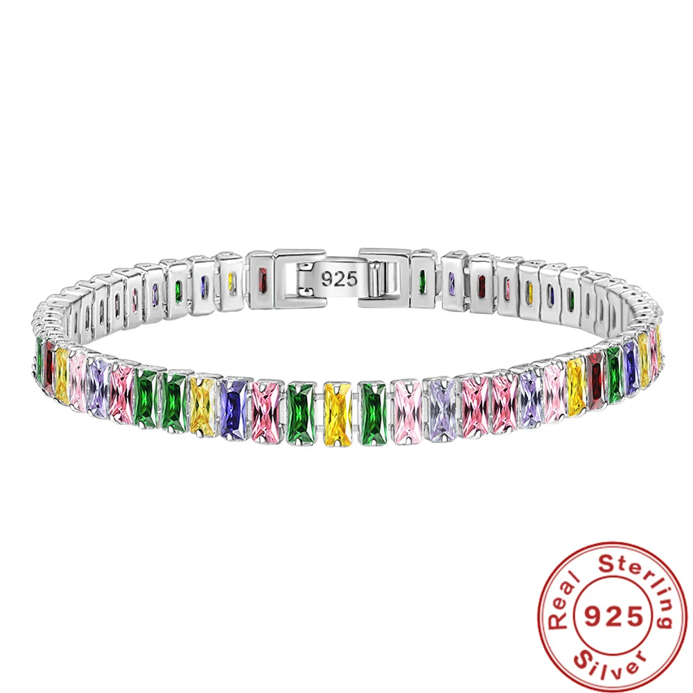 

925 Sterling Silver Bracelet Light Luxury Colored Zirconia Hand Jewelry Bracelet Women Charm Jewelry Gift Party