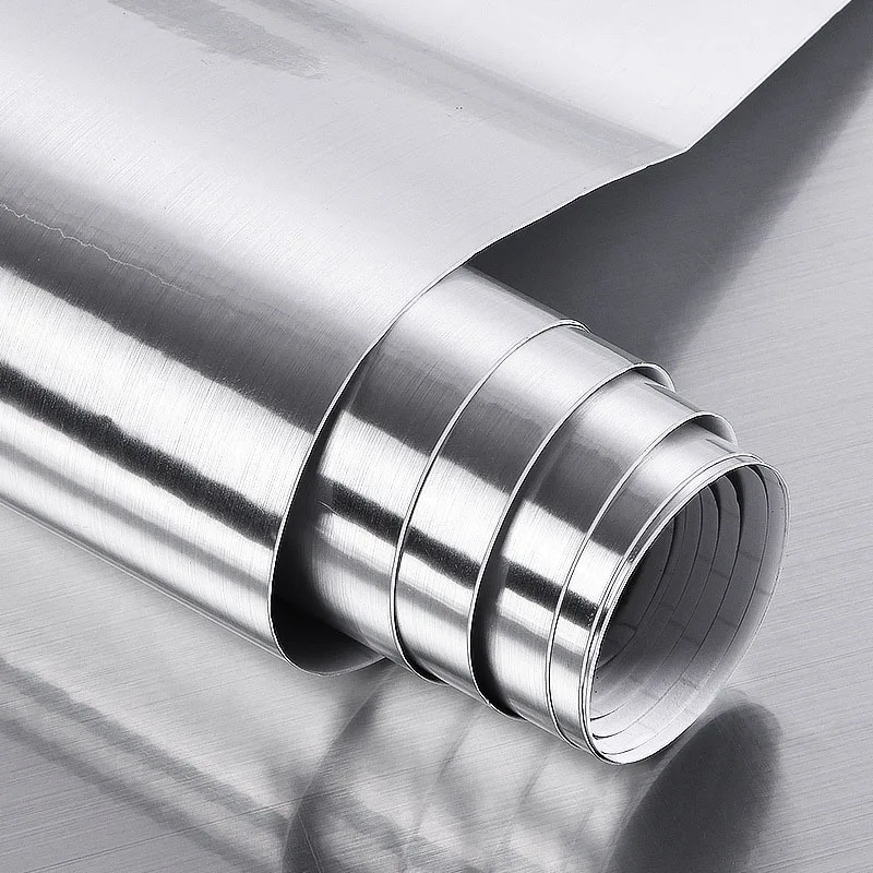 40cm 스테인레스 스틸 벽 스티커 주방 거실 수조 접착 벽지 냉장고 금속 닦았 실버