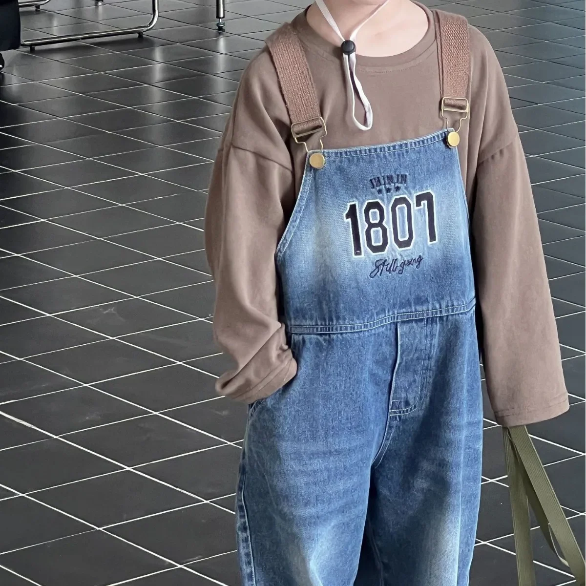 Spring New Boys' South Korean Children's Wear Sandwashed Old Soft Retro Blue Letter Embroidered Backband Pants