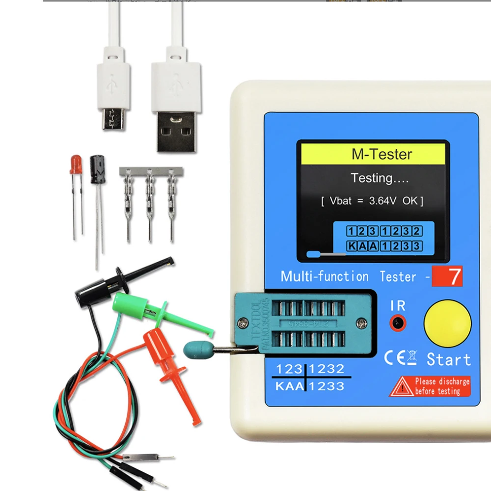 Transistor Tester LCR-T7 Transistor Tester Multimeter Colorful Display TFT for Diode Triode MOS/PNP/NPN Capacitor Resistor Transistor