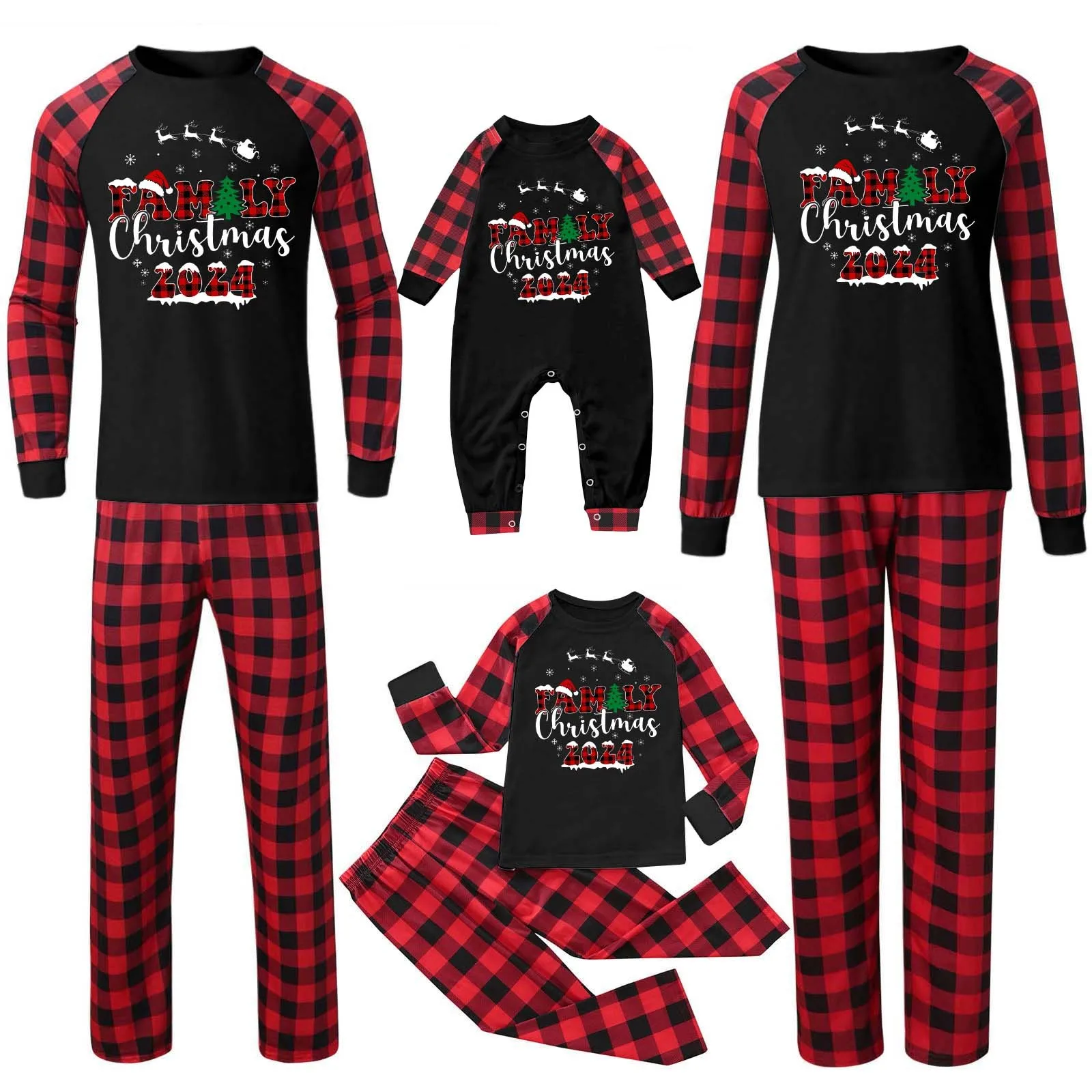 thumbnail image 2 of Conjunto de pijamas navideños de 2 piezas a juego para toda la familia, ropa de dormir con estampado de Papá Noel, conjunto de remera y pantalones nuevos, conjunto para padres e hijos, 2 of 5