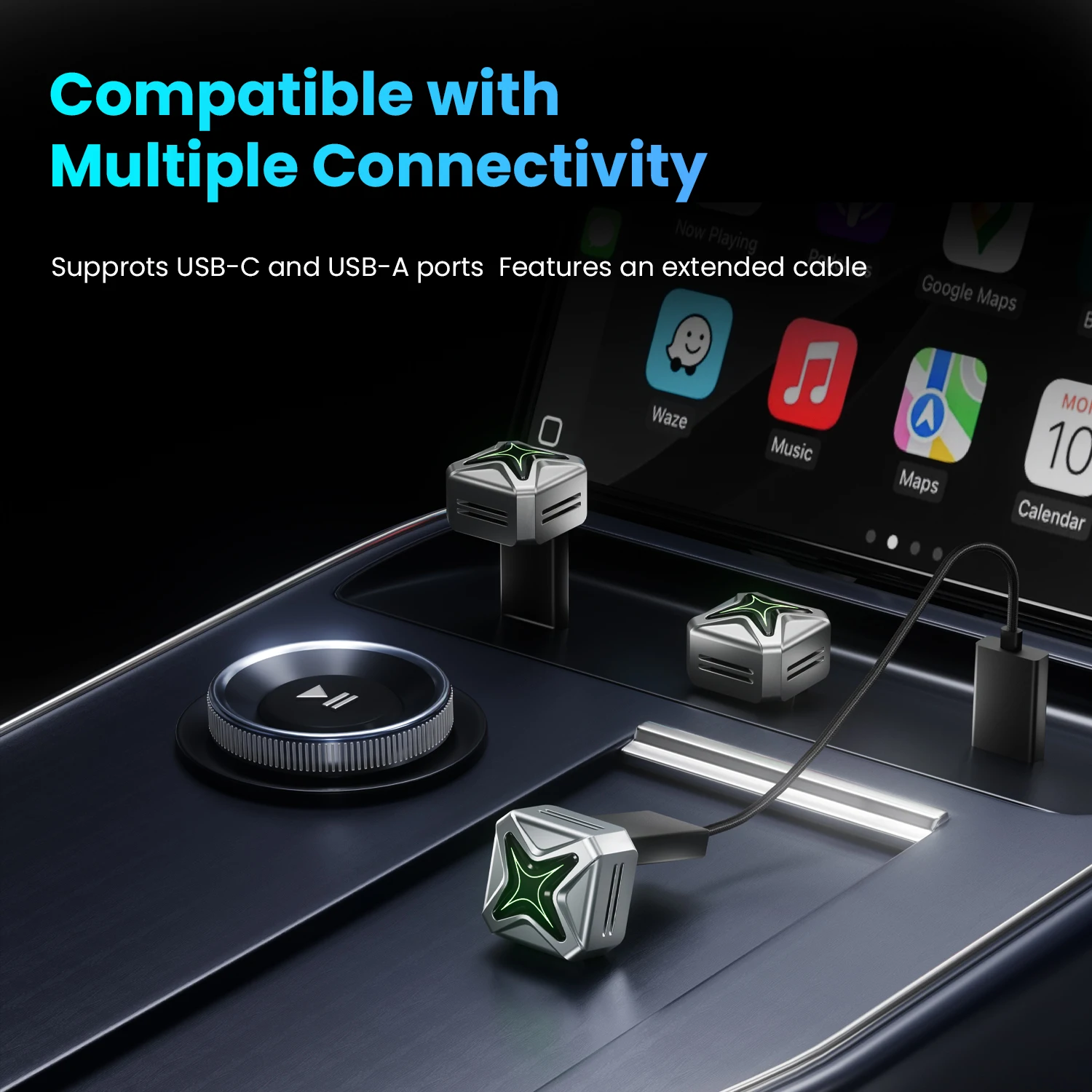 Enhanced Wireless CarPlay Smart Adapter with 5GHz WiFi and Type-C/USB-A Connectivity
