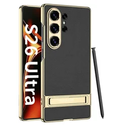 Premium Electroplated Leather Camera Protection Phone Case with Stand Housing - GKK Quality - Samsung S24Ultra (Black)