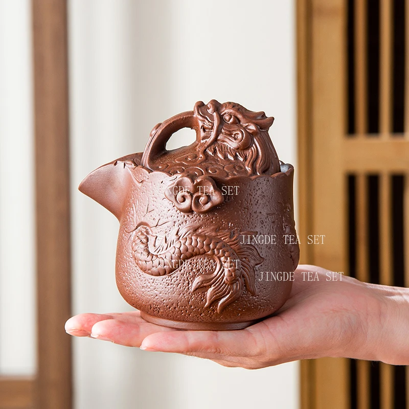 1pc Zhu Ni Handmade Teapot Purple Clay Large Handheld Pot Household Chinese Style Fast Food Cup Kung Fu Tenglong Tea Set