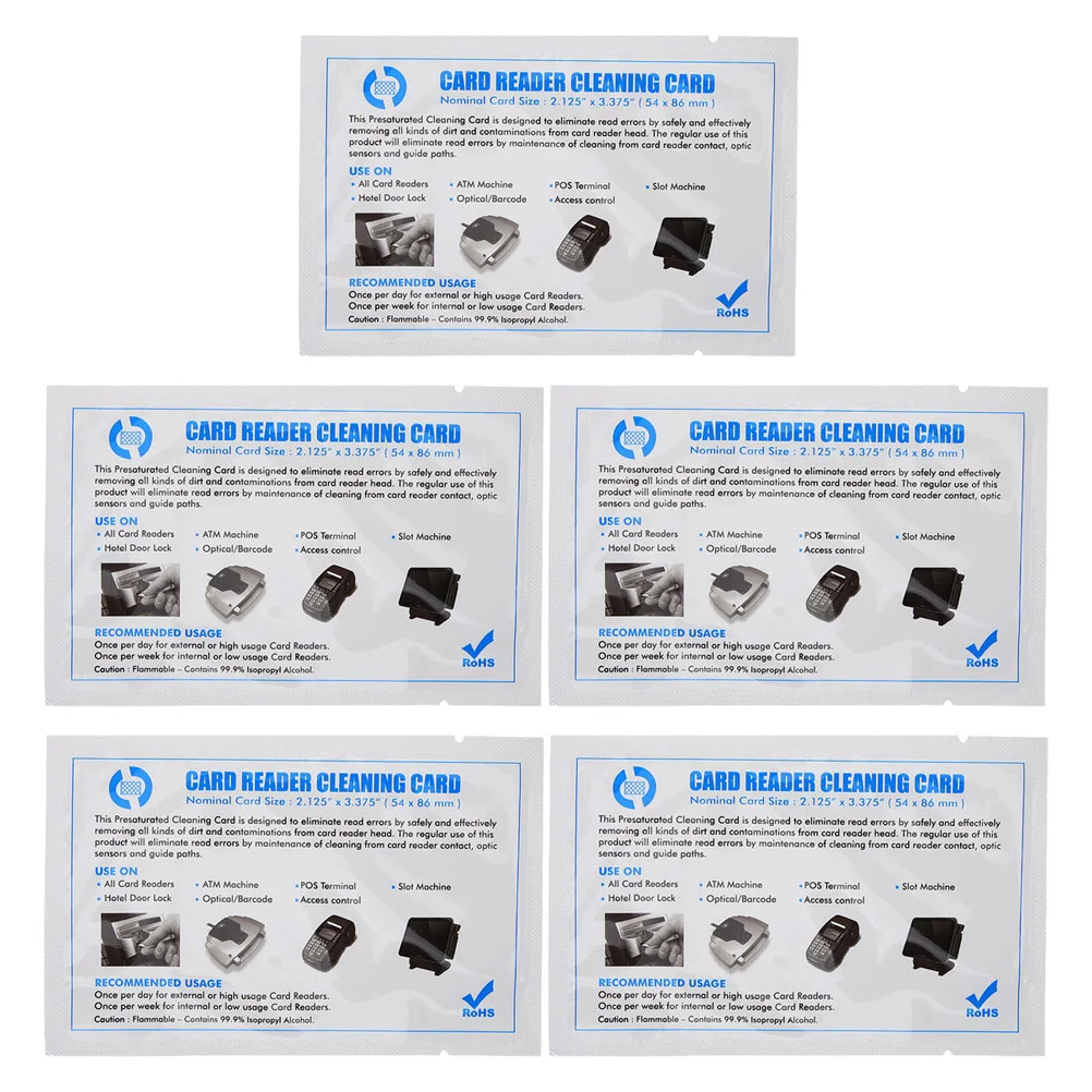 5 Pcs Cleaning Card Dual Side Pos Terminal Tools Reusable Reader Cards Cleaner Cleaners Credit Machine The