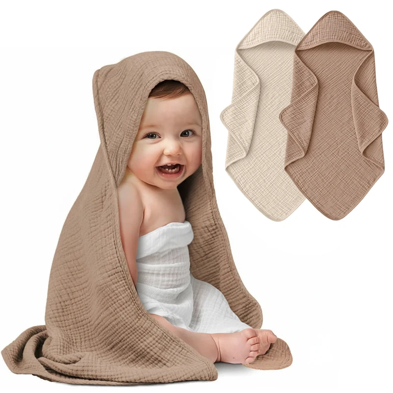 Muslin Hooded Baby Towels Cotton Ultra-Soft & Absorbent Baby Bath Towels with Hood for Newborn & Infant Newborn Kids Bedding
