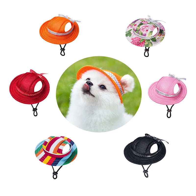 Princess Dog Cap Round Brim Pet Dog Mesh Porous Sun Cap With Ear Holes
