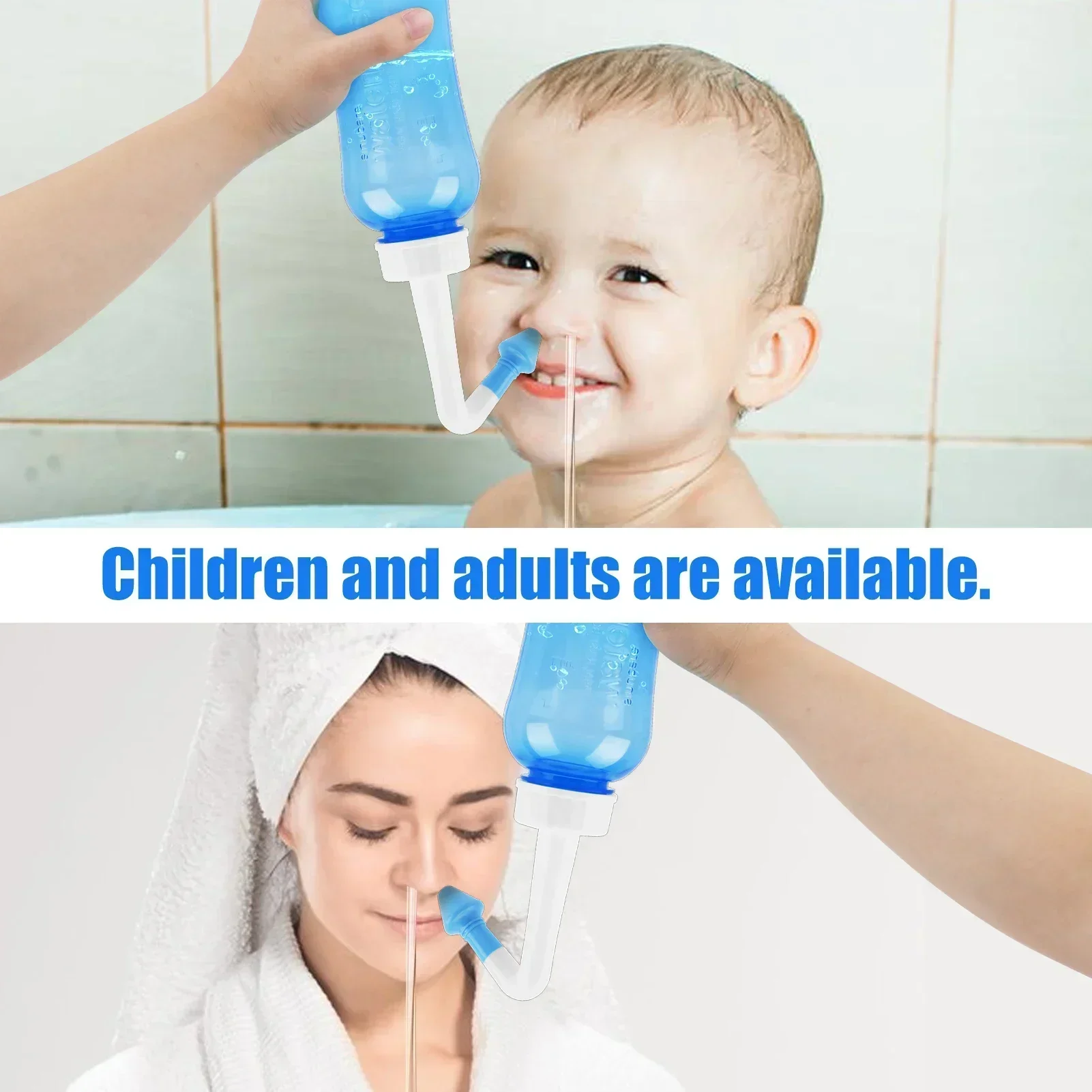 Multi-Size Nasal Rinse Bottle & Cleaner with Nose Protector