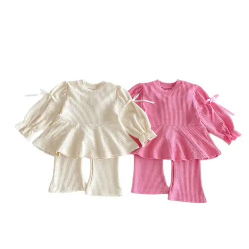 2025 Autumn New Children Long Sleeve Clothes Set Girls Cute Bow Loose Tops + Flared Trousers 2pcs Suit Cotton Kids Girls Outfits - Image 6