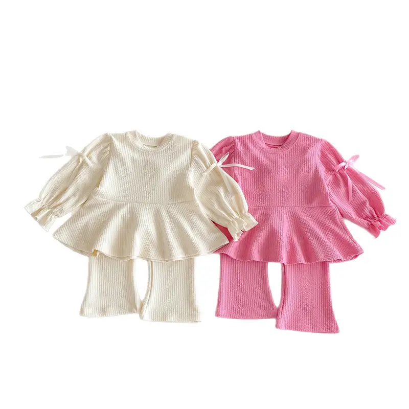 2025 Autumn New Children Long Sleeve Clothes Set Girls Cute Bow Loose Tops + Flared Trousers 2pcs Suit Cotton Kids Girls Outfits - Image 6