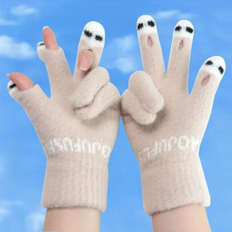 Women Cute Winter Fluffy gloves Panda Fingertip Warm Knitted Fingerless Gloves Wool Touchscreen Phone Girls Full Finger Mittens women cute winter fluffy gloves panda fingertip warm knitted fingerless gloves wool touchscreen phone girls full finger mittens