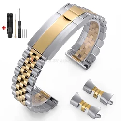 Luxury Stainless Steel Watch Strap with Curved End - 22mm - Nologo (SilverGold)