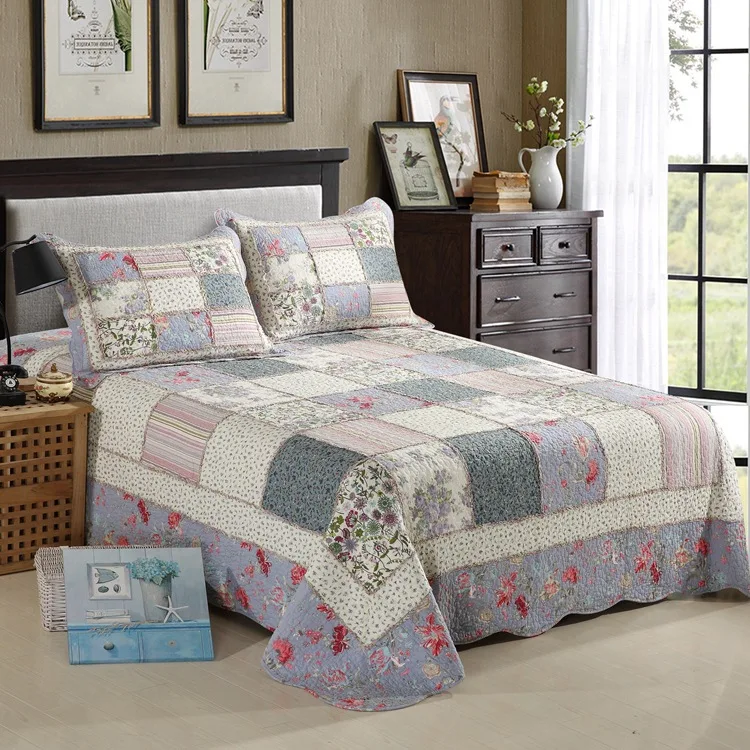 Korean Floral Plaid Patchwork Bedspread for Bed Double Cotton Quilted Bed Cover Set Coverlet Summer Quilt Pillow Cases Handmade
