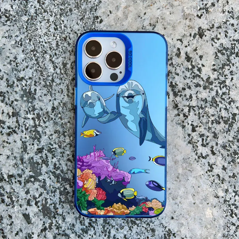 Sommerlicher Ozean-Delfin-Print Handyhülle für iPhone 17 16 15 13 12 11 Pro Max 14 Plus Pro Max 13 Mini Stoßfeste Laser-Schutzhülle – Detail 1