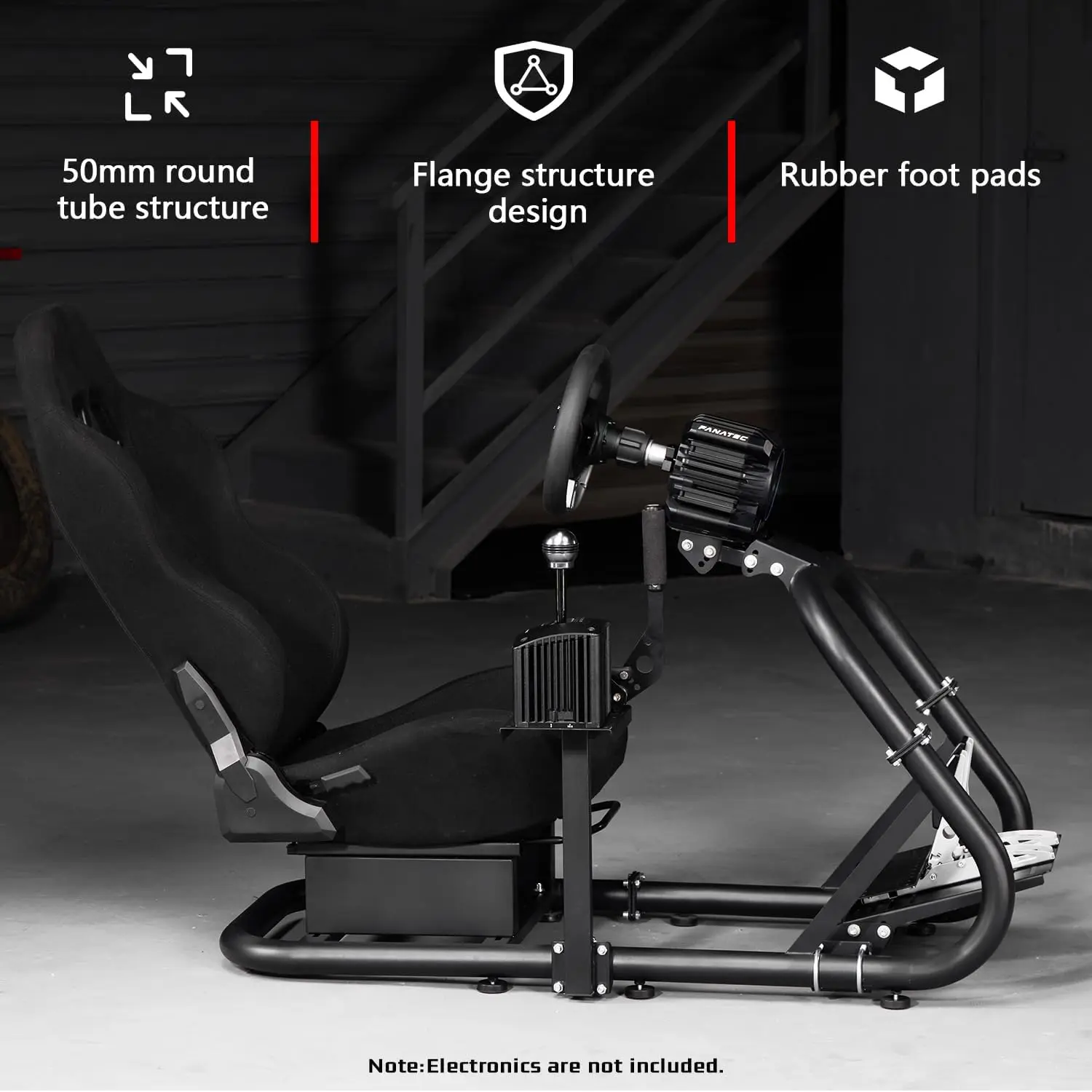 Sim Cockpit, Adj. Black Seat, Fit G27-923, Logi/Thrust/Fanatec, No Wheel/Pedal/Handbrake 3