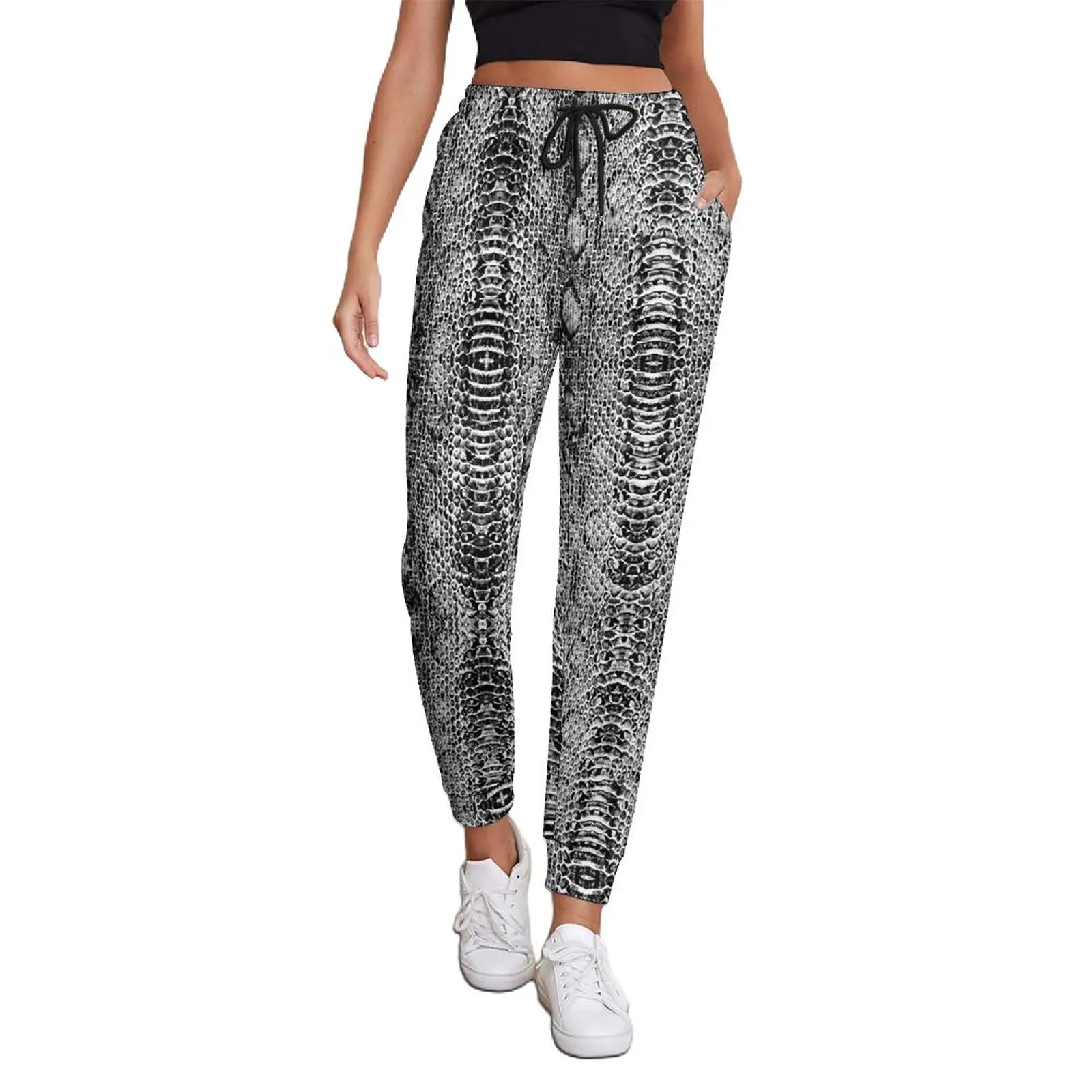 

Snakeskin Print Jogger Pants Black And White Trendy Oversize Sweatpants Spring Woman Pattern Streetwear Trousers