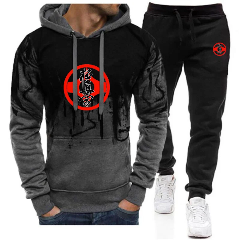 

Kyokushin Karate 2023 Men's new sportswear gradient hooded top+pants casual printed sweatpants casual Harajuku suit
